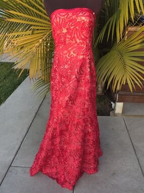 Ignite Evenings Strapless Red Lace Formal Gown